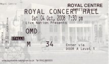 OMD Live @ Royal Concert Hall, Nottingham  Saturday 4th October 2008 Ticket